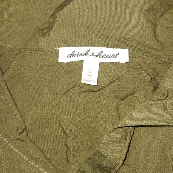 Derek Heart Women tie olive green button Down long shirt - Picture 10 of 10